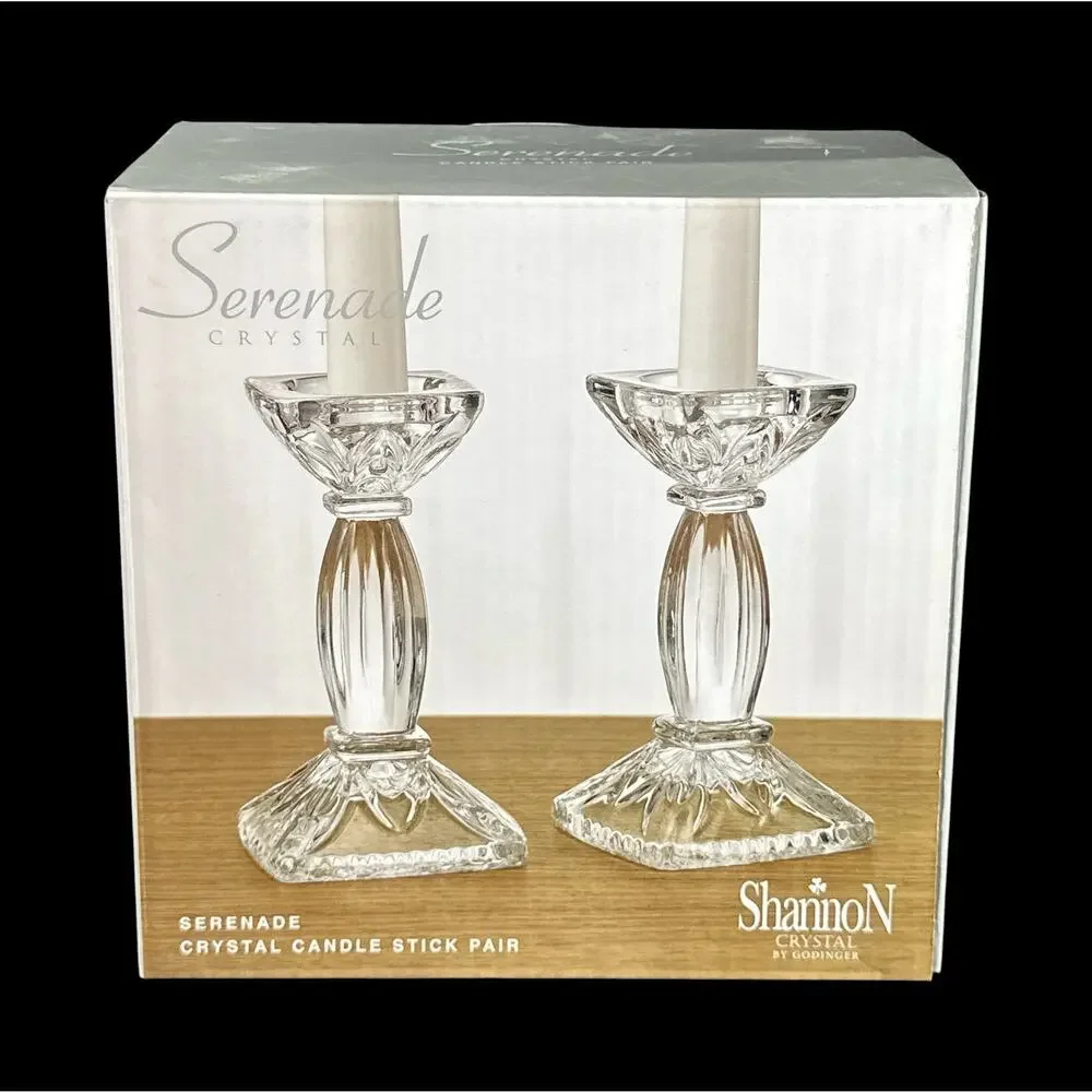Shannon Crystal by Godinger Serenade Candlestick Pair 5.75” NIB Model 43789